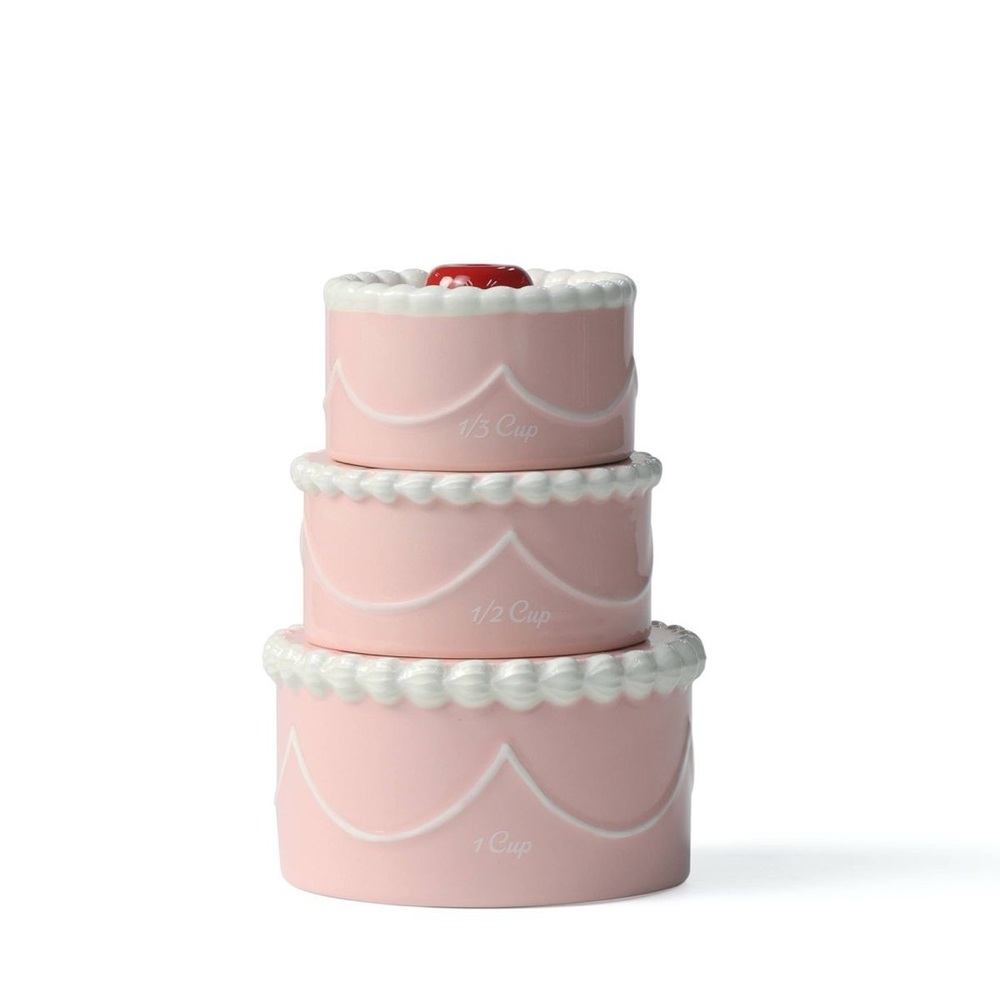 BULLSEYE PLAYGROUND NWT 3pc ceramic figural cake measuring cup set -pink/red - Picture 3 of 7